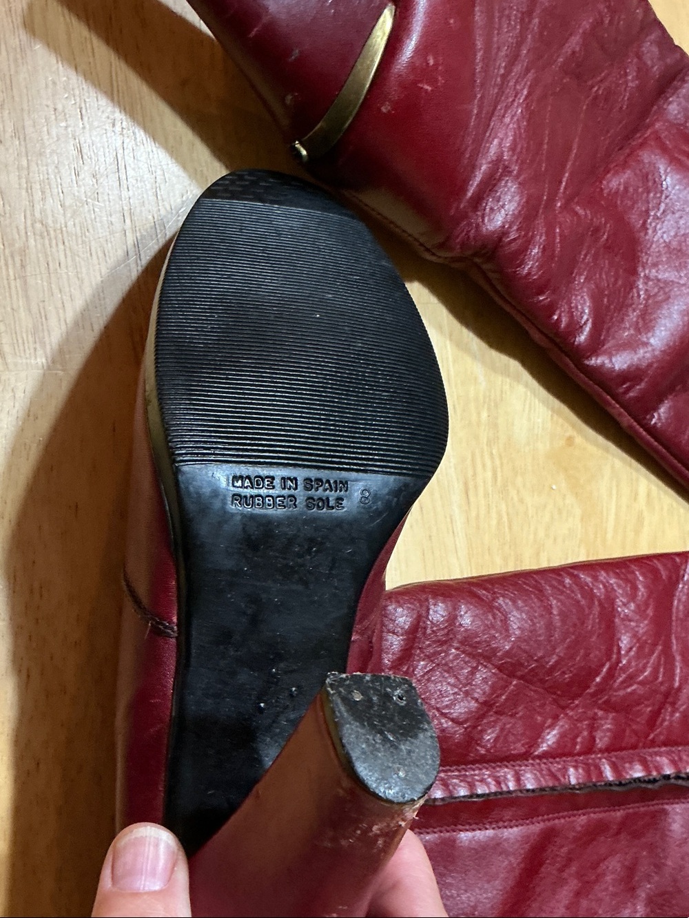 Etienne Aigner Burgundy Leather Mid-Calf Block Heel Boots - Picture 5 of 8